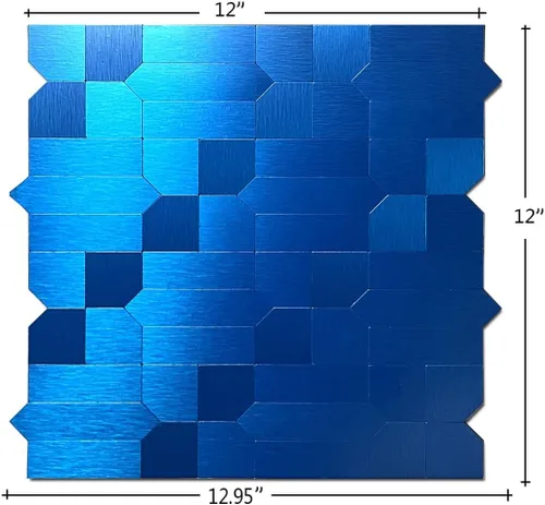 Vista 4 de XUANINY 7 hojas de azulejos metálicos para salpicaduras de muro, autoadhesivas, múltiples formas, mosaico de aluminio 3D, adhesivo de pared