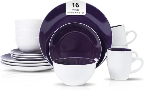 Vista 17 de Juego de 6 platos llanos en forma de cupé de gres de 10.5 pulgadas, muy rosa