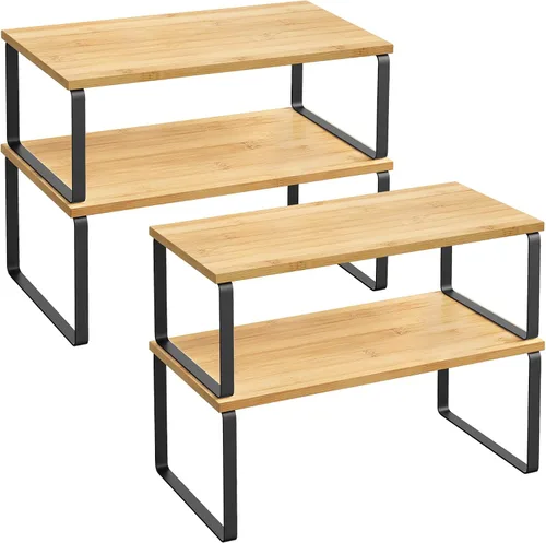 Vista 11 de SONGMICS Estante organizador de gabinete, juego de 4 estantes de encimera de cocina, almacenamiento de cocina, estante de especias, apilable