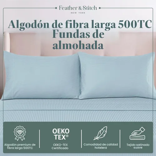 Vista 7 de Feather & Stitch - Juego de 2 fundas de almohada estándar de 100 % algodón, 500 hilos, fundas de almohada suaves con cierre tipo sobre, suaves