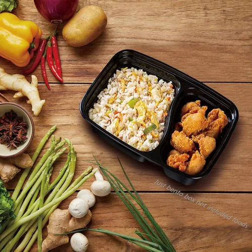 Vista 2 de Paquete de 20 recipientes para preparación de comidas, 2 compartimentos, caja Bento de 32 onzas, recipientes de alimentos aptos para microondas