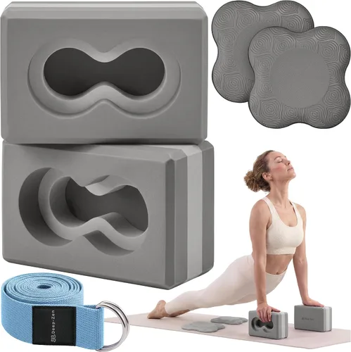 Vista 10 de Deep-Zen® Bloques de yoga con soporte de muñeca; bloques de yoga 2 unidades con rodilleras y correa para poner menos peso en las muñecas; juego