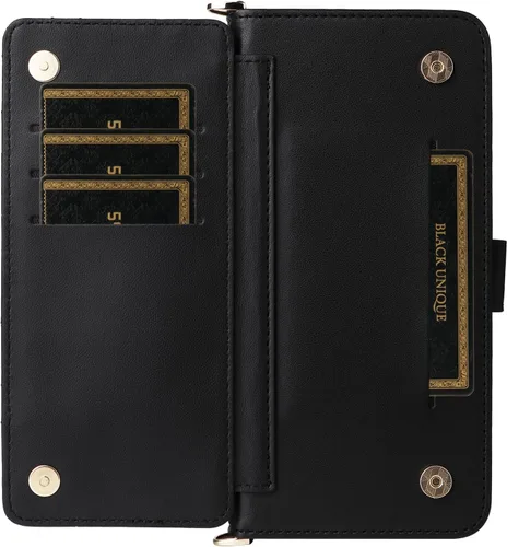 Vista 3 de Funda con tapa compatible con Blu View 1 Correa de muñeca con cordón de cuero sintético + carcasa para billetera doble [6 ranuras para tarjetas]