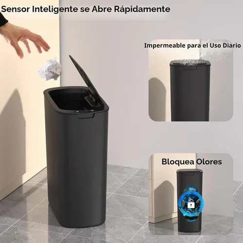 Vista 6 de Botes de Basura de 5 Galones con Sensor de Movimiento para Baño, Botes de Basura Automáticos con Tapa, sin Contacto, Inteligentes, Delgados