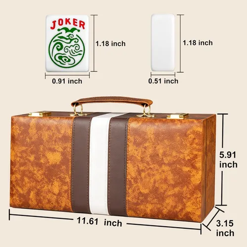 Vista 5 de Juego de azulejos de Mahjong americano de lujo, estuche de cuero sintético Café
