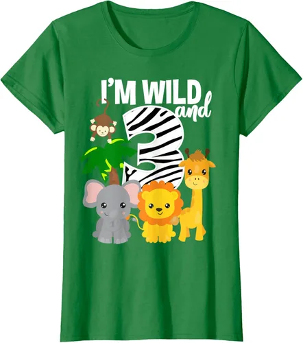 Vista 33 de Camiseta de cumpleaños con temática de zoológico de I'm Wild and 3, Negro, S