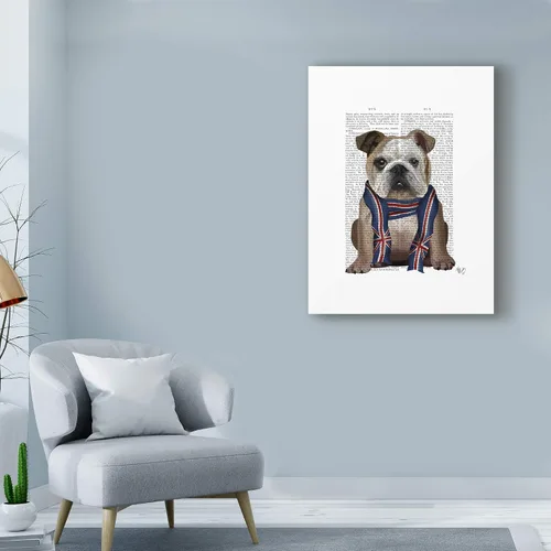 Vista 3 de Fab Funky, Bulldog inglés con bufanda en texto de Fab Funky, 31.9 x 46.5 in