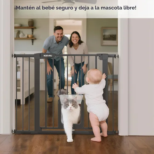 Vista 3 de Puerta para perros de 30 pulgadas de alto con puerta para gatos, ancho ajustable (29.7-45.2 pulgadas) para puertas, pasillos y escaleras, puerta