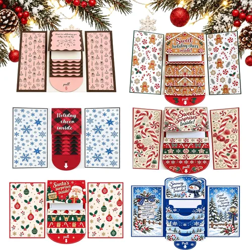 Vista 11 de Folleto de tarjetas de regalo de Navidad en cascada 2027, 3 portatarjetas #B 3 piezas