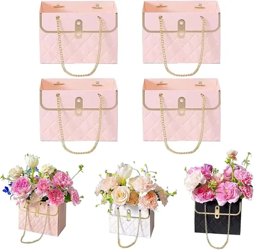 Vista 11 de Caja de regalo de papel de flores con cadena de metal, cajas de flores portátiles, cajas para arreglos florales, cajas de flores para arreglos, 4