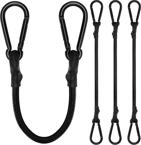Vista 8 de Cuerdas elásticas con ganchos, cuerdas elásticas de servicio pesado de 8 pulgadas de largo con clip de mosquetón para exteriores, cuerda elástica