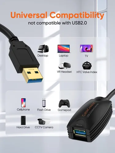 Vista 3 de CableCreation Cable de extensión USB 3.0 activo de 16.4 pies, extensor USB 3.0 macho a hembra con amplificador de señal, compatible con Oculus Quest