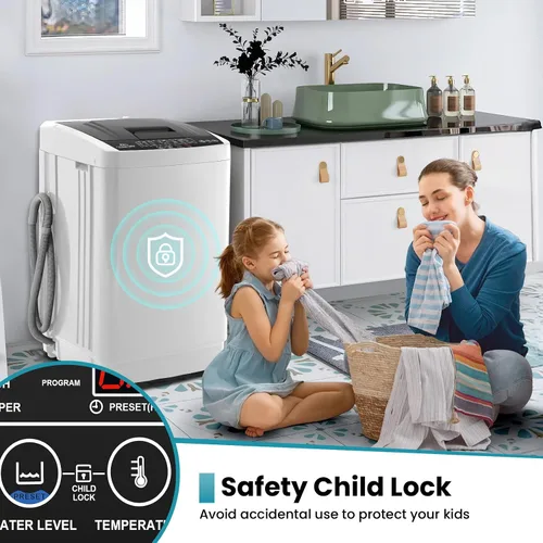 Vista 6 de Nictemaw Lavadora portátil de 20 libras, 2.8 pies cúbicos con 10 programas de lavado, pantalla LED y bomba de drenaje, lavadora de ropa compacta