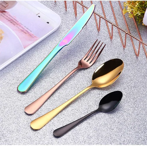 Vista 4 de 4pcs Set Cutlery Dinnerware 304 Stainless Steel Flatware Set Tableware Dinner Spoon Fork Knife Flatware Serving Sets (Black)
