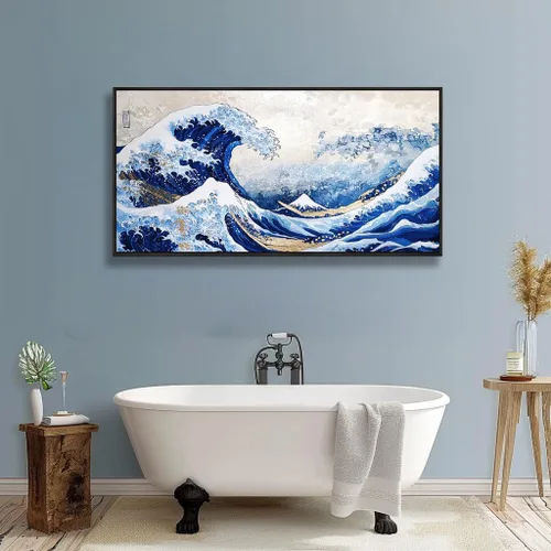 Vista 6 de The Mode Art The Great Wave Off Kanagawa - Lienzo enmarcado para pared, cuadros abstractos de paisaje marino, arte japonés moderno para decoración
