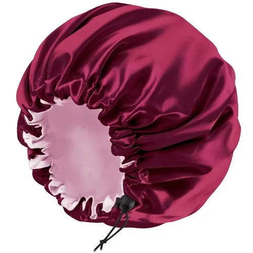Vista 20 de Gorro de seda de satén para cabello rizado, gorro trenzado para dormir, para mujer, grande, doble capa ajustable (2 unidades, negro) Double Layer