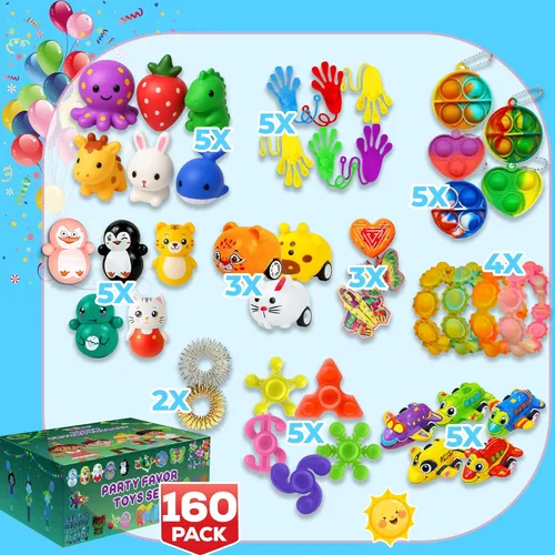 Vista 7 de Paquete de 160 Piezas de Juguetes Fidget para Fiestas, Conjunto Sensorial Pop Seleccionado al Azar, Calcomanías de Regalo para Niños Adultos Niño