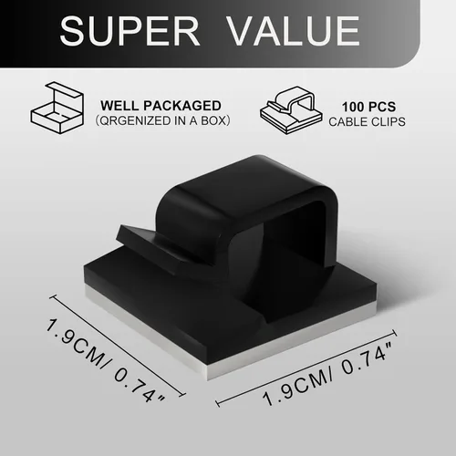 Vista 2 de KGROTE 100 unidades de clips para cables, clips adhesivos para alambre, clips fuertes para cables, soportes para cables, clips de gestión de cables