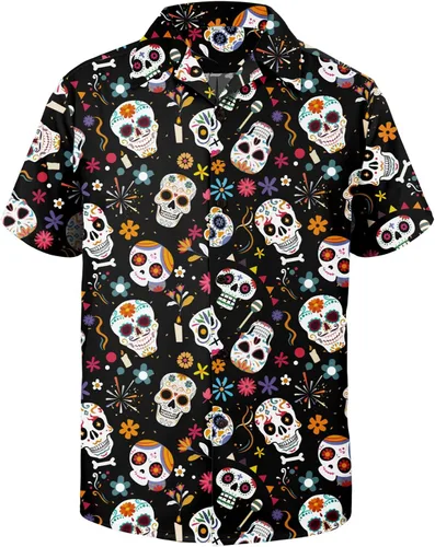 Vista 20 de American Trends Camisa hawaiana de manga corta con botones tropicales para Impresión de leopardo