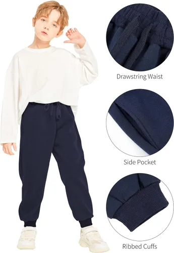 Vista 5 de Resinta Paquete de 4 pantalones deportivos de vellón para niños con bolsillos y cordón