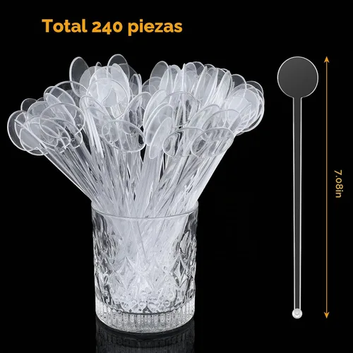 Vista 3 de Marsui 240 unidades de palitos Swizzle de 7 pulgadas para agitador de Transparente