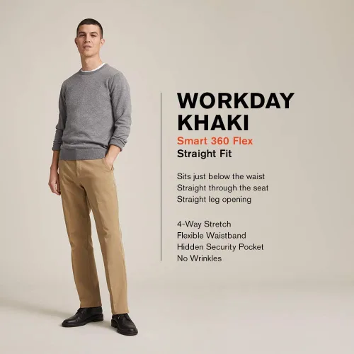 Vista 3 de Dockers Men's Straight Fit Workday Khaki Smart 360 Flex Pants (Regular and Big & Tall)