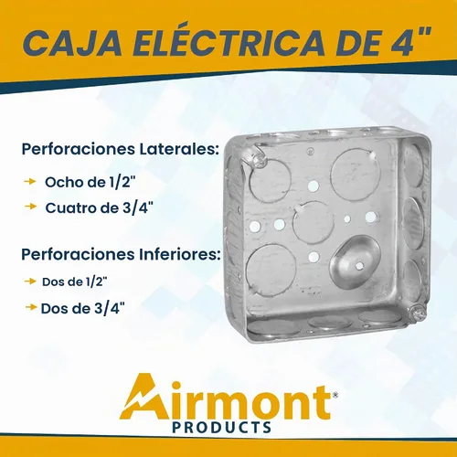 Vista 2 de Caja Eléctrica Cuadrada de 4'', Construcción Dibujada, Diez 1/2'' y Seis 3/4'' Knockouts, Suelo Elevado, 21.0 Cu. in. Capacidad, 1-1/2'' Profundo