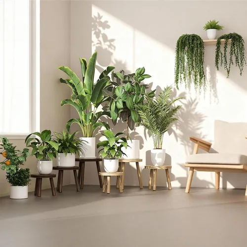 Vista 7 de Paquete de 3 soportes para plantas de interior y exterior, estilo moderno de mediados del siglo, taburete para plantas de madera, porta macetas