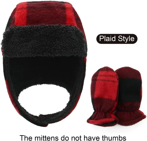 Vista 2 de Century Star Gorro de forro polar para bebé, gorro y manoplas de invierno para niños pequeños
