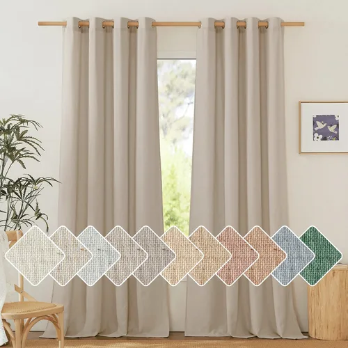 Vista 141 de NICETOWN - Cortinas de lino angora para ventana de cocina sobre el fregadero, con ojales, lino grueso angora, tratamientos cortos para ventanas