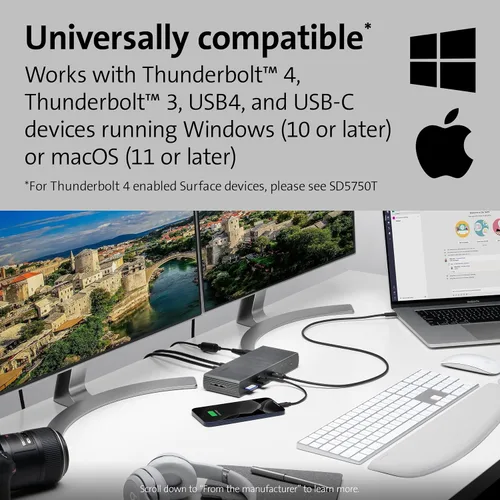 Vista 5 de Kensington SD5700T Estación de acoplamiento Thunderbolt 4, Dual 4K, 90W PD - Compatible con Windows y Mac OS (K35175NA)