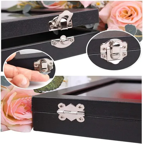 Vista 6 de MMSEKT Caja de joyería Bandeja de collar Caja de almacenamiento Exhibición de joyería apilable de vidrio superior con cerradura de terciopelo negro