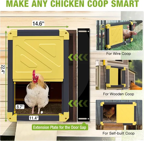 Vista 4 de GUTINNEEN Puerta automática de gallinero con energía solar, abridor de puerta de pollo automático para Chicken House Duck Run (negro)