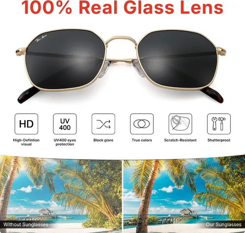 Vista 4 de Pro Acme Gafas de sol hexagonales para mujeres y hombres, lente de cristal
