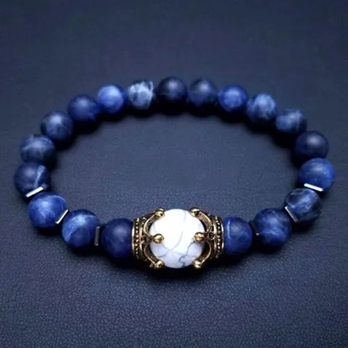 Vista 6 de Pulsera de lujo con cuentas de piedra natural de ojo de tigre para hombre, estilo 2