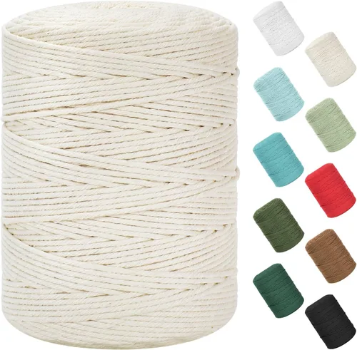 Vista 161 de Cuerda de macramé de 0.079 in x 220 yardas (656 pies), cuerda de algodón natural para colgar en la pared, ganchos de plantas, manualidades Verde