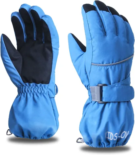 Vista 9 de Kids Ski Snow Gloves, Waterproof Winter Mittens for Boys Girls #01 azul