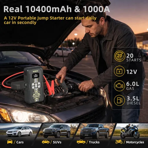 Vista 2 de Car Jump Starter with Air Compressor 160PSI,Portable Battery Jumper Starter Gray