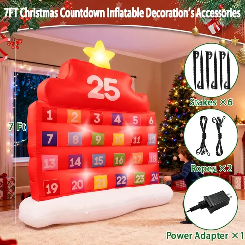 Vista 9 de Calendarios Inflables de Adviento de Navidad 2025, Calendario de Cuenta Regresiva de Navidad de 7 Pies, Decoración Inflable al Aire Libre