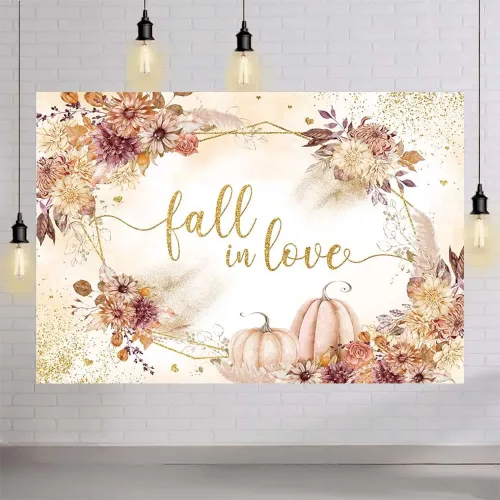 Vista 4 de MEHOFOND Telón de fondo de calabaza de 8 x 6 pies, diseño bohemio floral para parejas, fotografía de boda, fondo para mujer, despedida de soltera