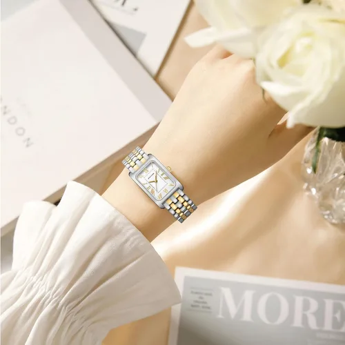 Vista 5 de Relojes para mujer, pulsera vintage, esfera romana, caja rectangular, reloj dorado, impermeable, con herramientas