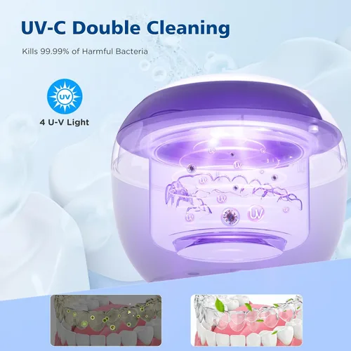 Vista 3 de Aotuda Máquina limpiadora ultrasónica de retenedores, cápsula de limpieza dental ultrasónica de 6.8 fl oz con 4 modos, temporizador digital