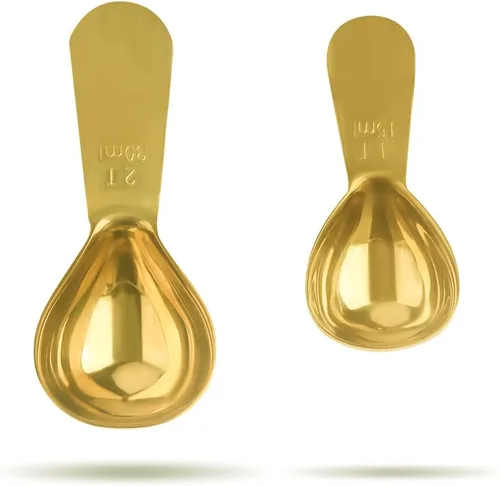 Vista 10 de Cuchara de Café, Juego de Cucharas de Café de Acero Inoxidable Dorado, 1 cucharada (15ml) y 1 cucharada (30ml) de Cuchara, Cuchara Medidora de Oro