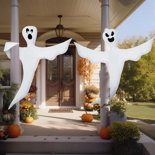 Vista 7 de JOYIN 2 piezas de decoración de fantasma para árbol de Halloween, 53 pulgadas, fantasma volador flexible para árboles, patio, césped, jardín