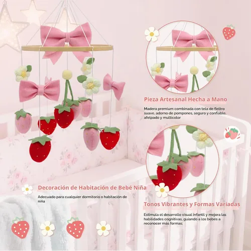 Vista 5 de Móvil de cuna de fresa para decoración de cuna de cuna para niñas Arco de fresa