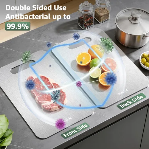 Vista 4 de Stron-Dura - Tabla de cortar de acero inoxidable 304 de grado alimenticio para cocina, para cortar carne, frutas, verduras, exteriores o interiores