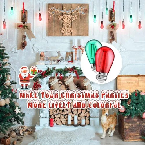 Vista 6 de 25 unidades de bombillas LED S14 rojas y verdes de 2W con base E26, bombillas de Navidad de colores rojo y verde, bombillas de cadena