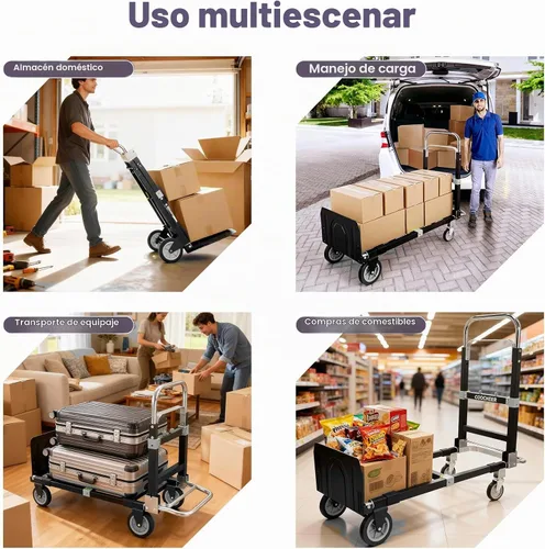 Vista 5 de Camión de mano plegable 3 en 1, carrito convertible de 4 a 2 ruedas de 600