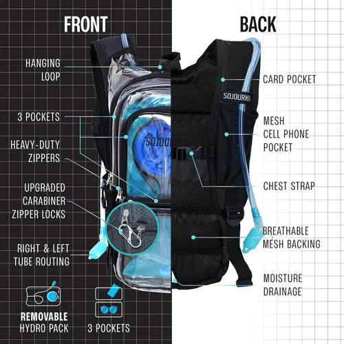 Vista 3 de SoJourner Bags, Rave Hydration Pack - Bolsa de agua de 2L incluida, para festivales, raves, senderismo, ciclismo, fiestas, escalada, carrera y más
