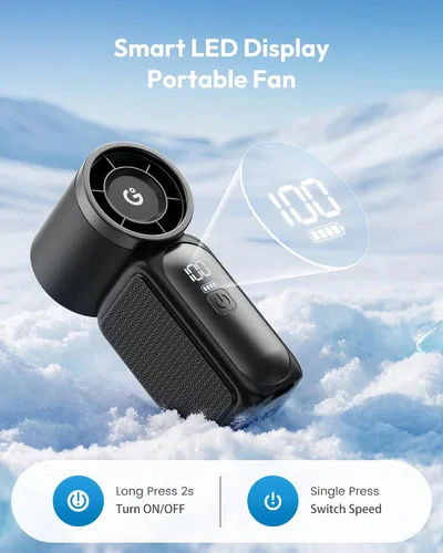 Vista 4 de Gaiatop Mini ventilador portátil de mano, 6 velocidades 16900 RPM, ventilador personal de alta velocidad con pantalla LED, recargable por USB, mini